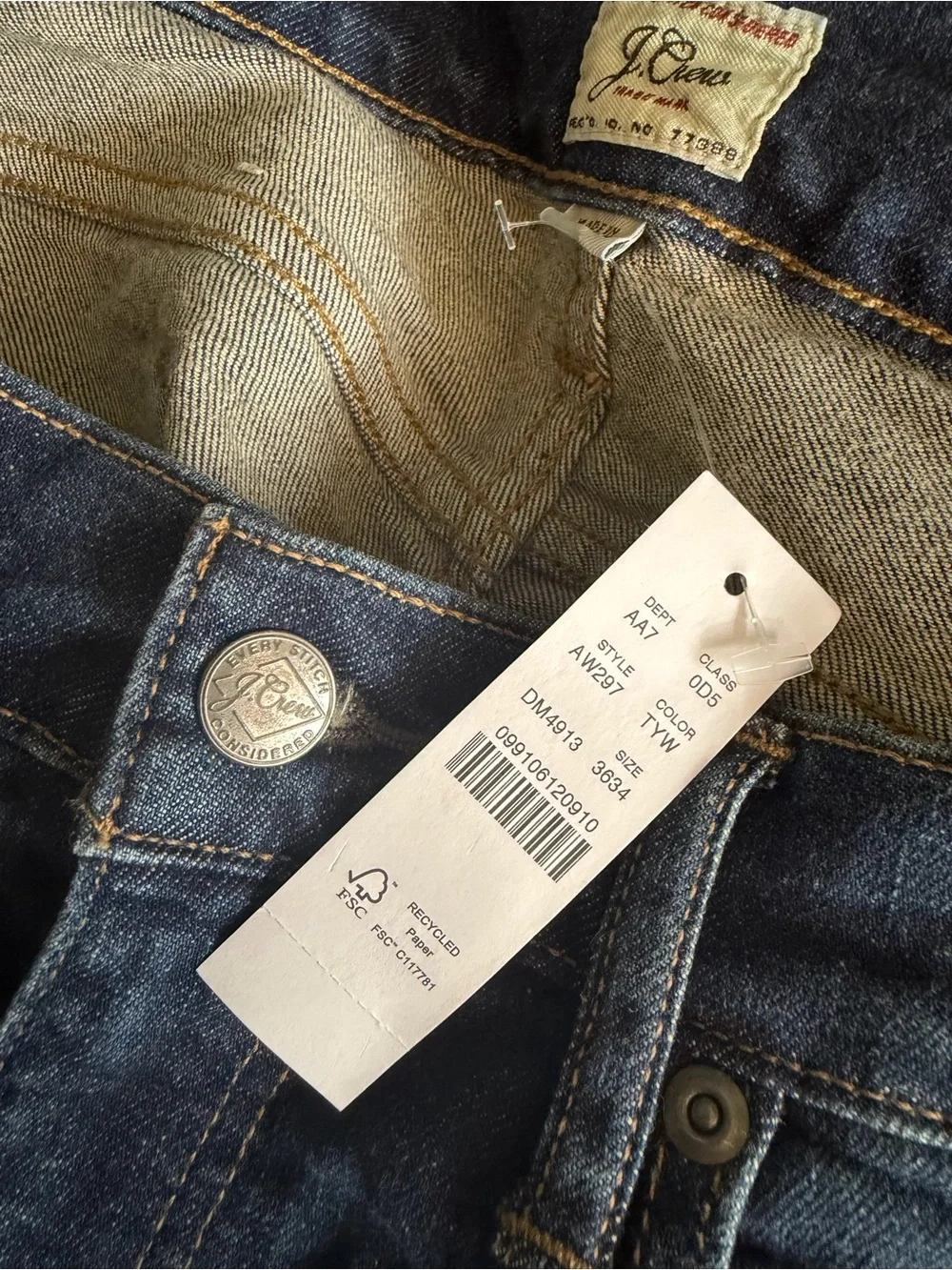 J.Crew Men’s 484 Slim‎ Straight Medium Wash Size 36x34 New with tags